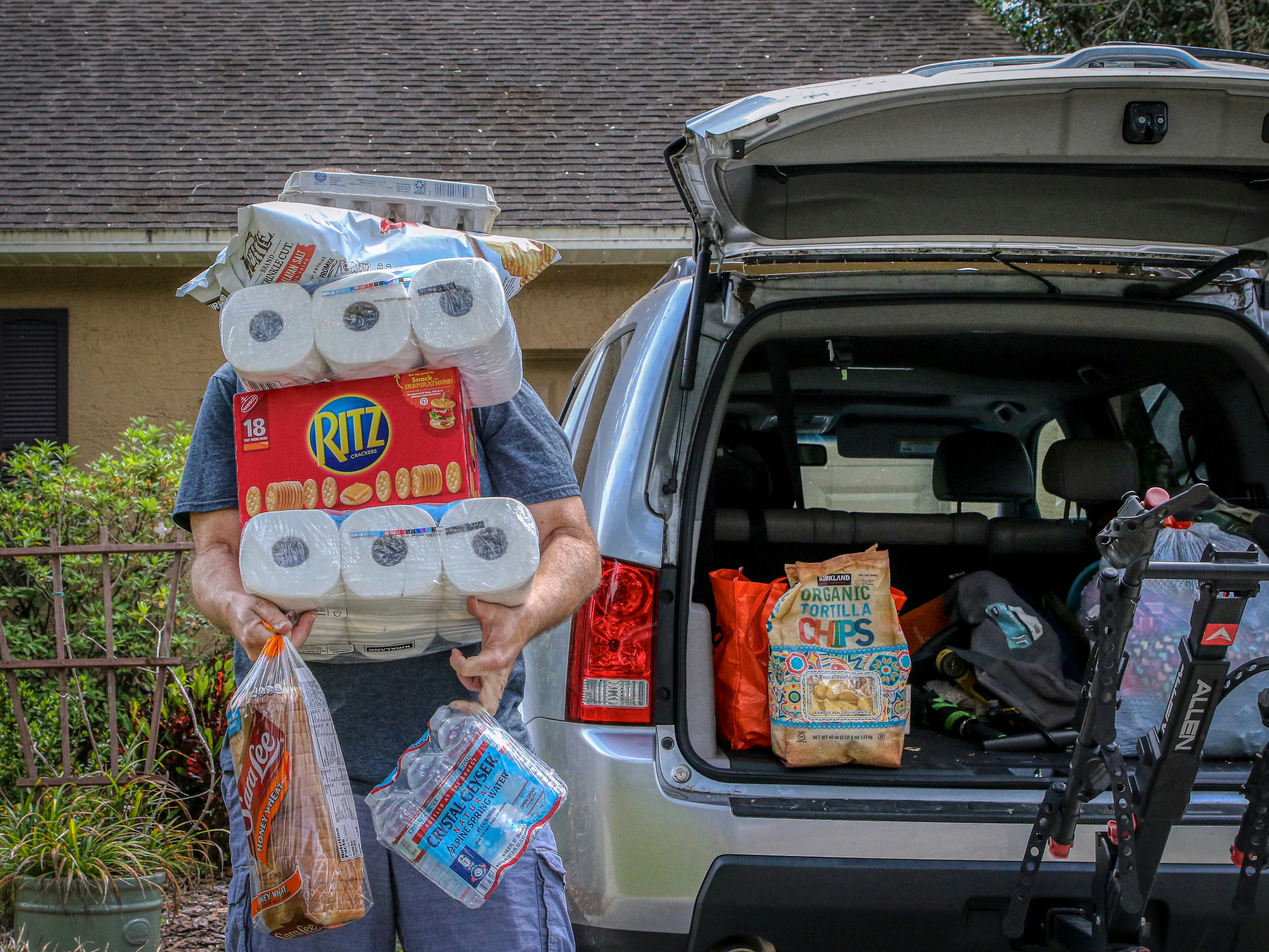 Family receiving groceries